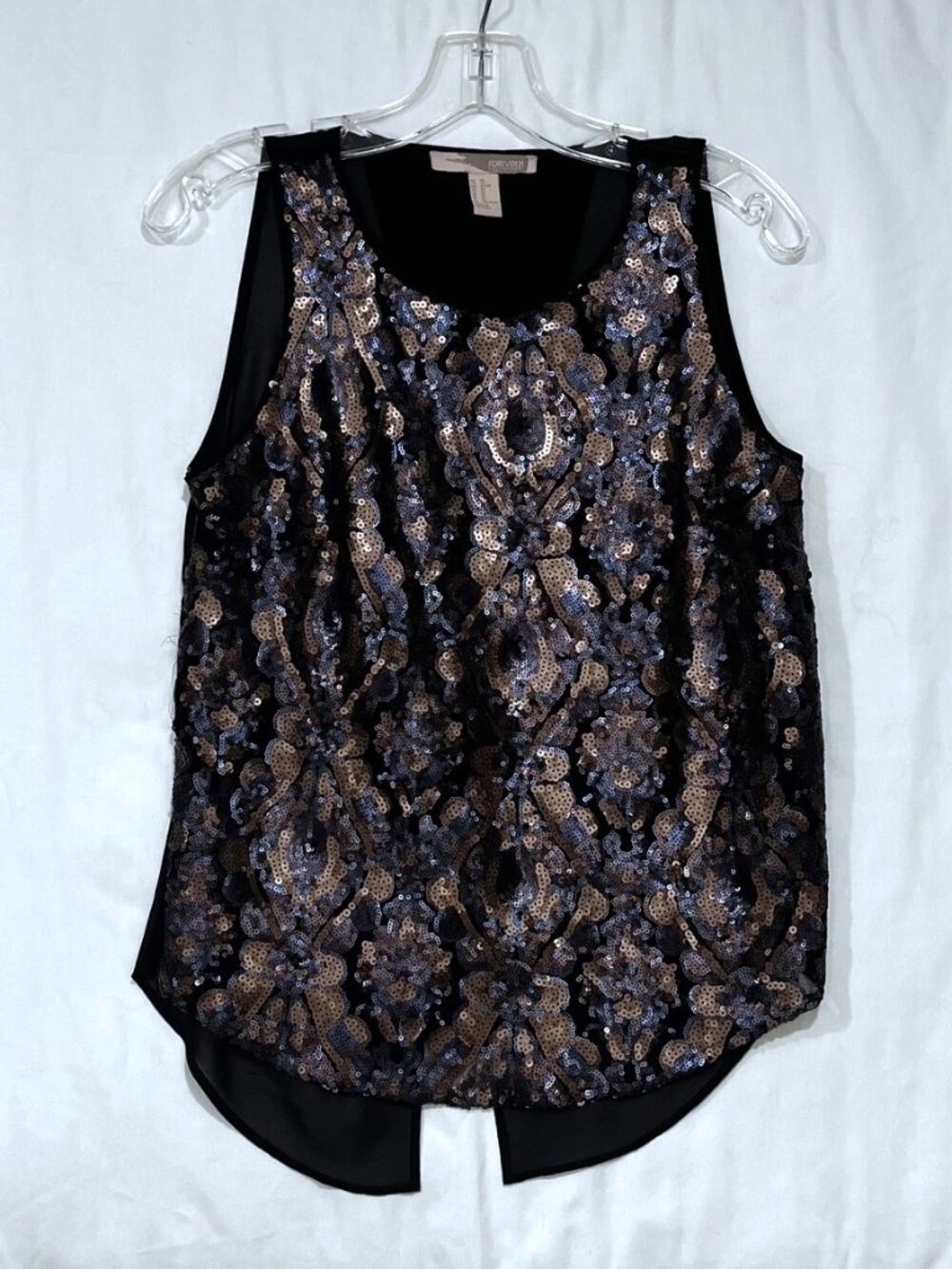 Forever 21 Women’s Black Sequined Tank Top – Open Back Sheer – Size XS